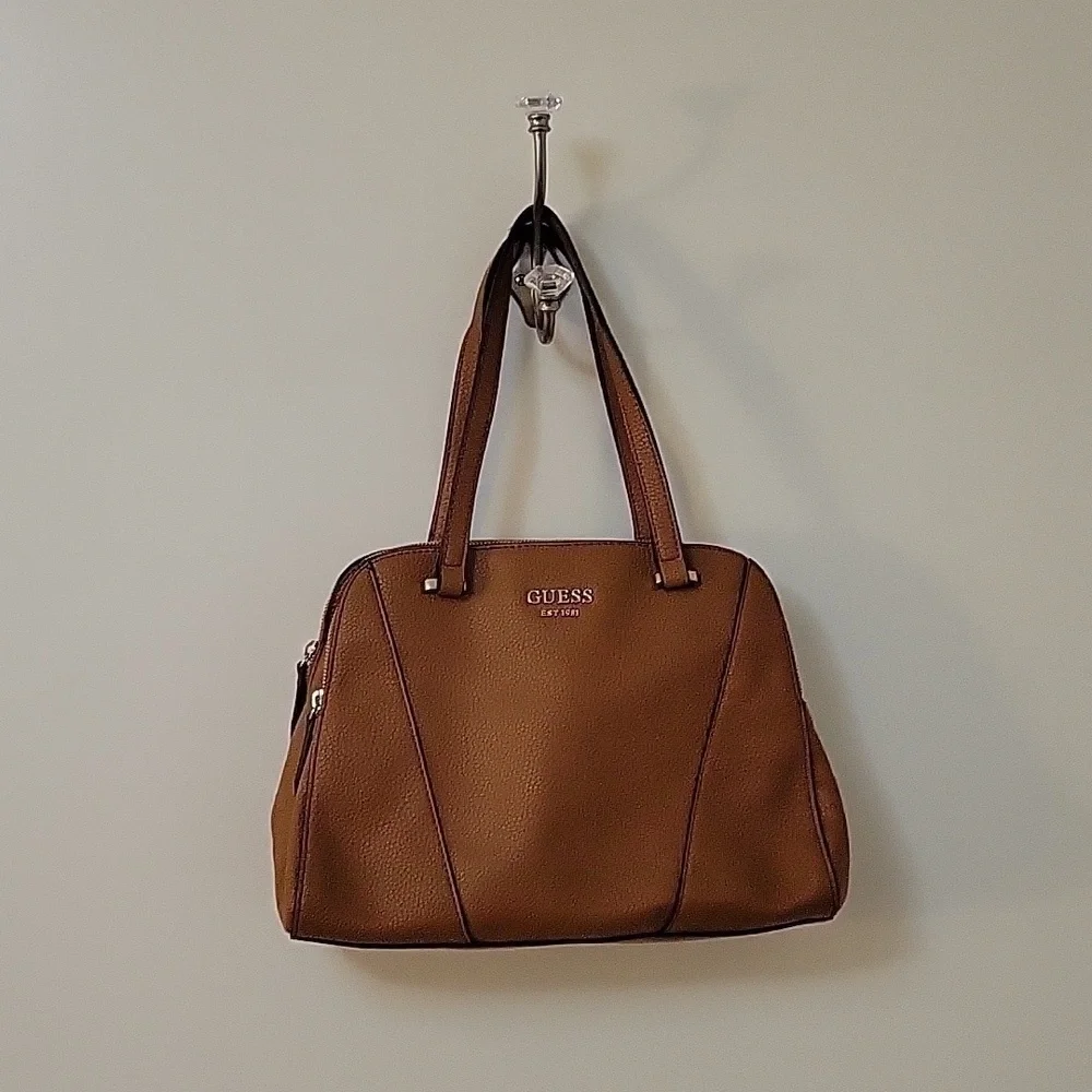 GUESS Medium Size Camel Brown Three Compartment Dome Tote Satchel
